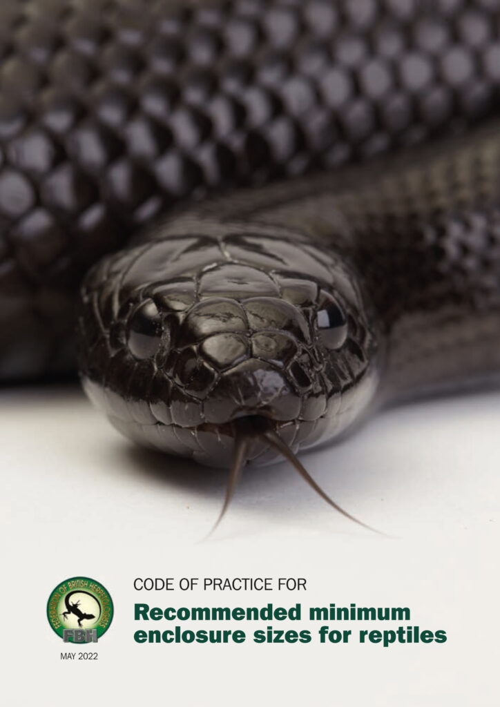 FBH Code of Practicre commends minimum enclosures sizes for reptiles.
